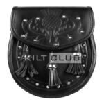 Thistle Emboosed Black Leather Day Sporran