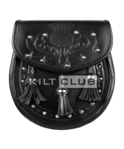 Thistle Emboosed Black Leather Day Sporran