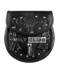Thistle Emboosed Black Leather Day Sporran