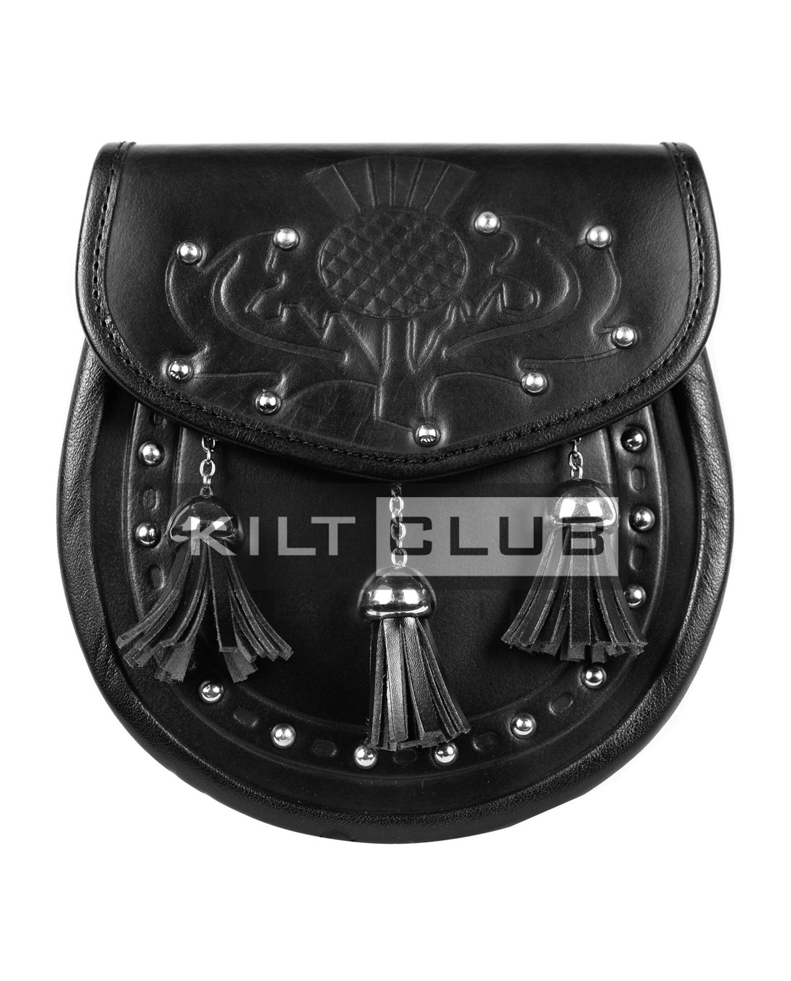 Thistle Emboosed Black Leather Day Sporran