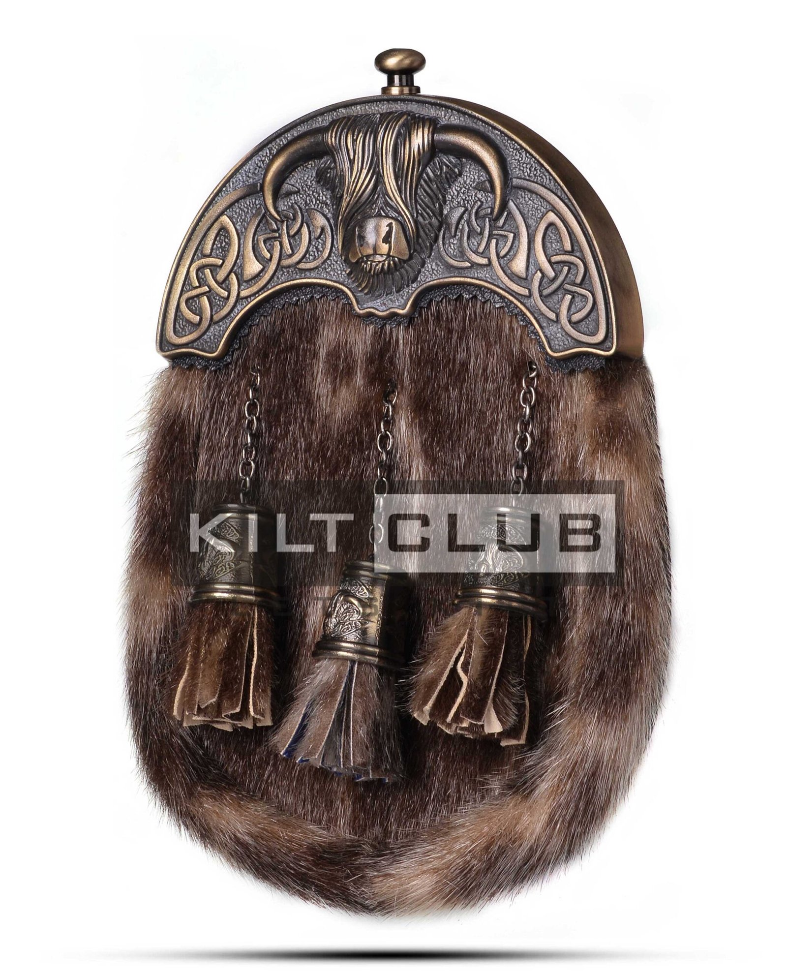 Brass Highland Cow Seal Fur Sporran - Image 4