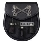 Cross Rampant Lion Emblem Black Leather Semi Dress Sporran