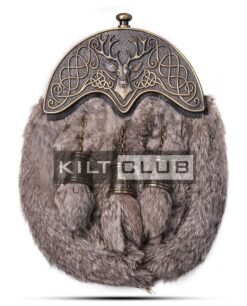 Brass Stag Head Brown Rabbit Fur Sporran