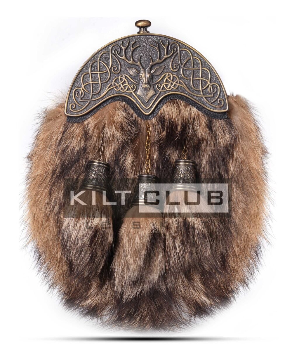 Brass Stag Head Coyote Fur Sporran