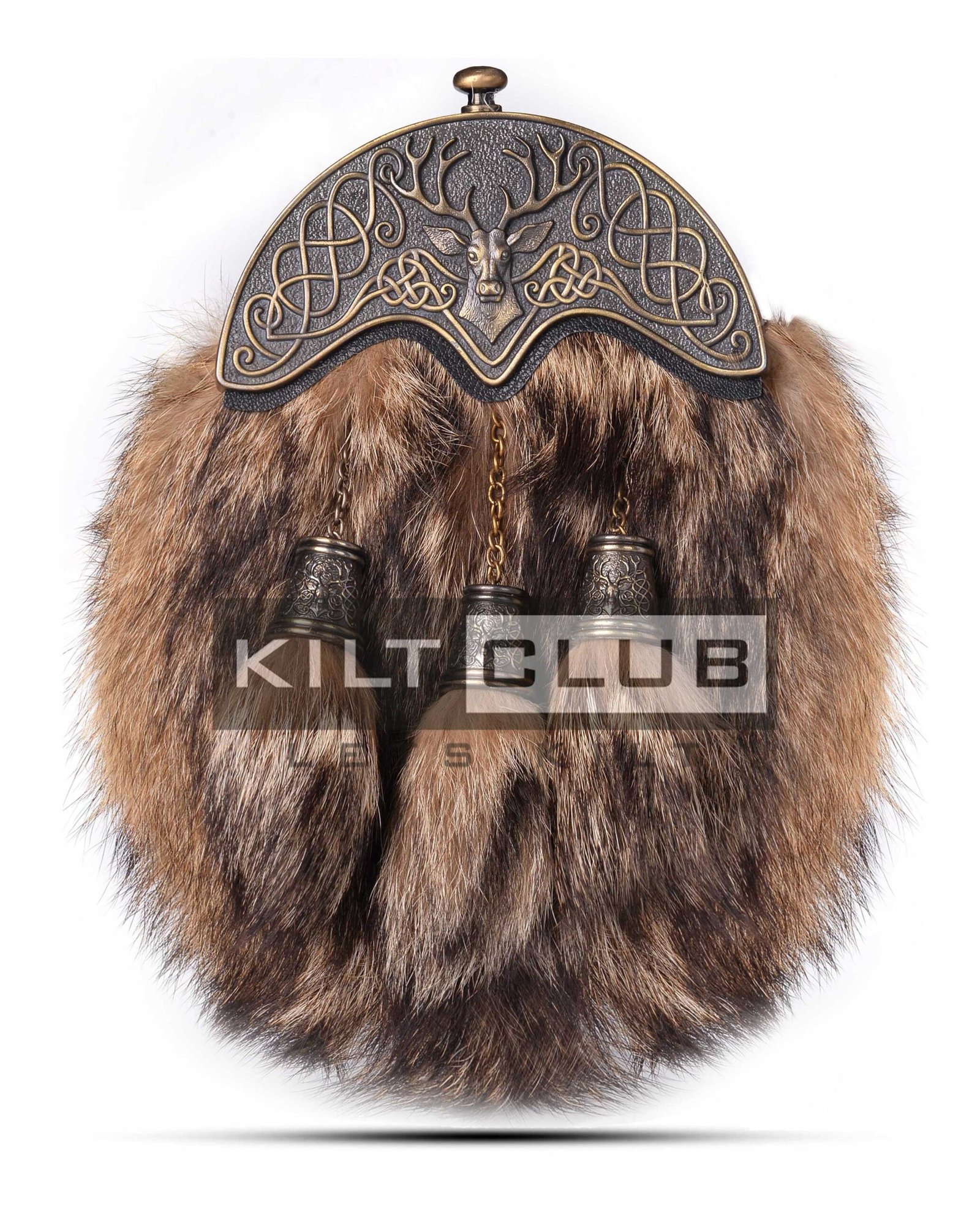 Brass Stag Head Coyote Fur Sporran