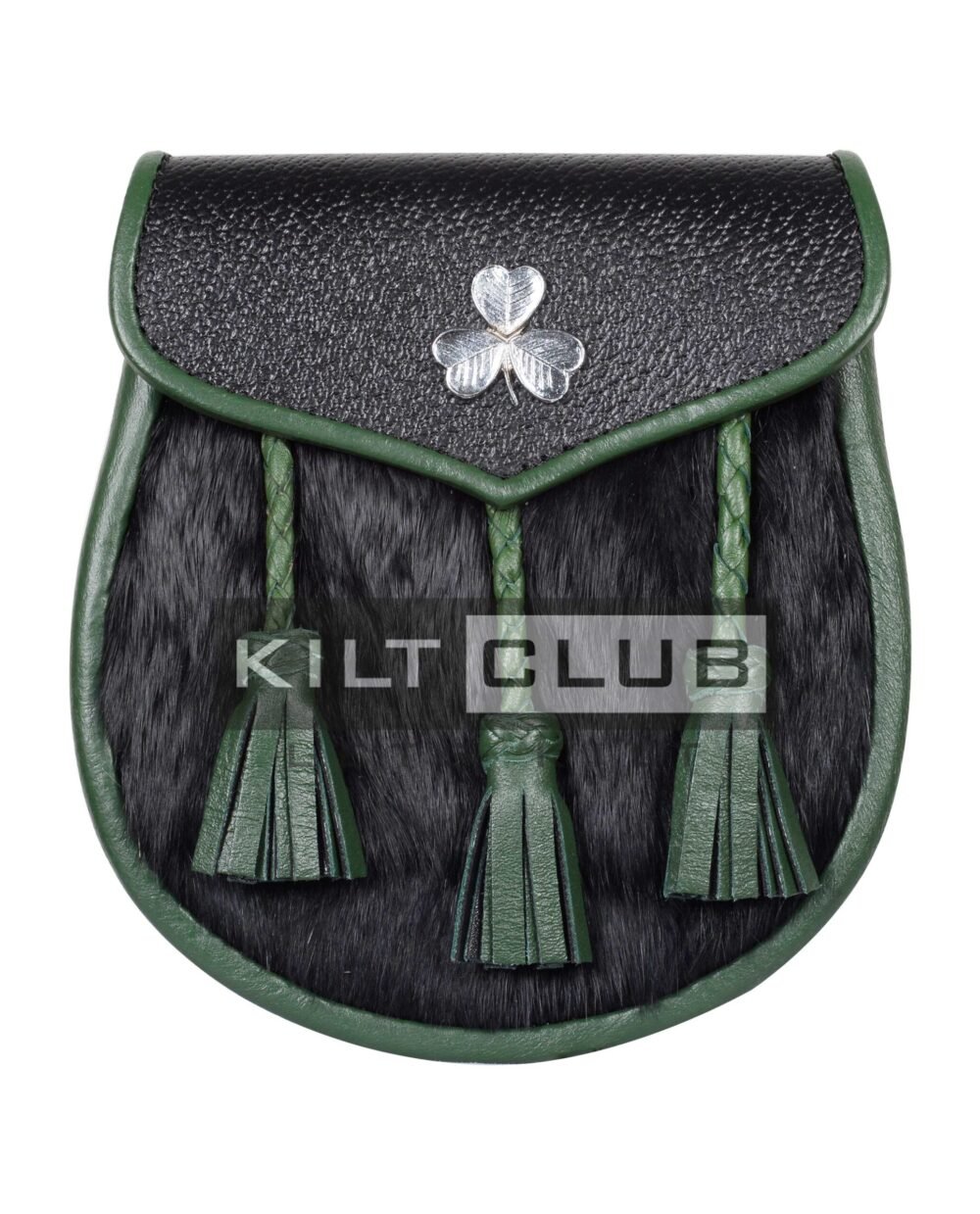 Shamrock Emblem Black Rabbit Fur Semi Dress Sporran