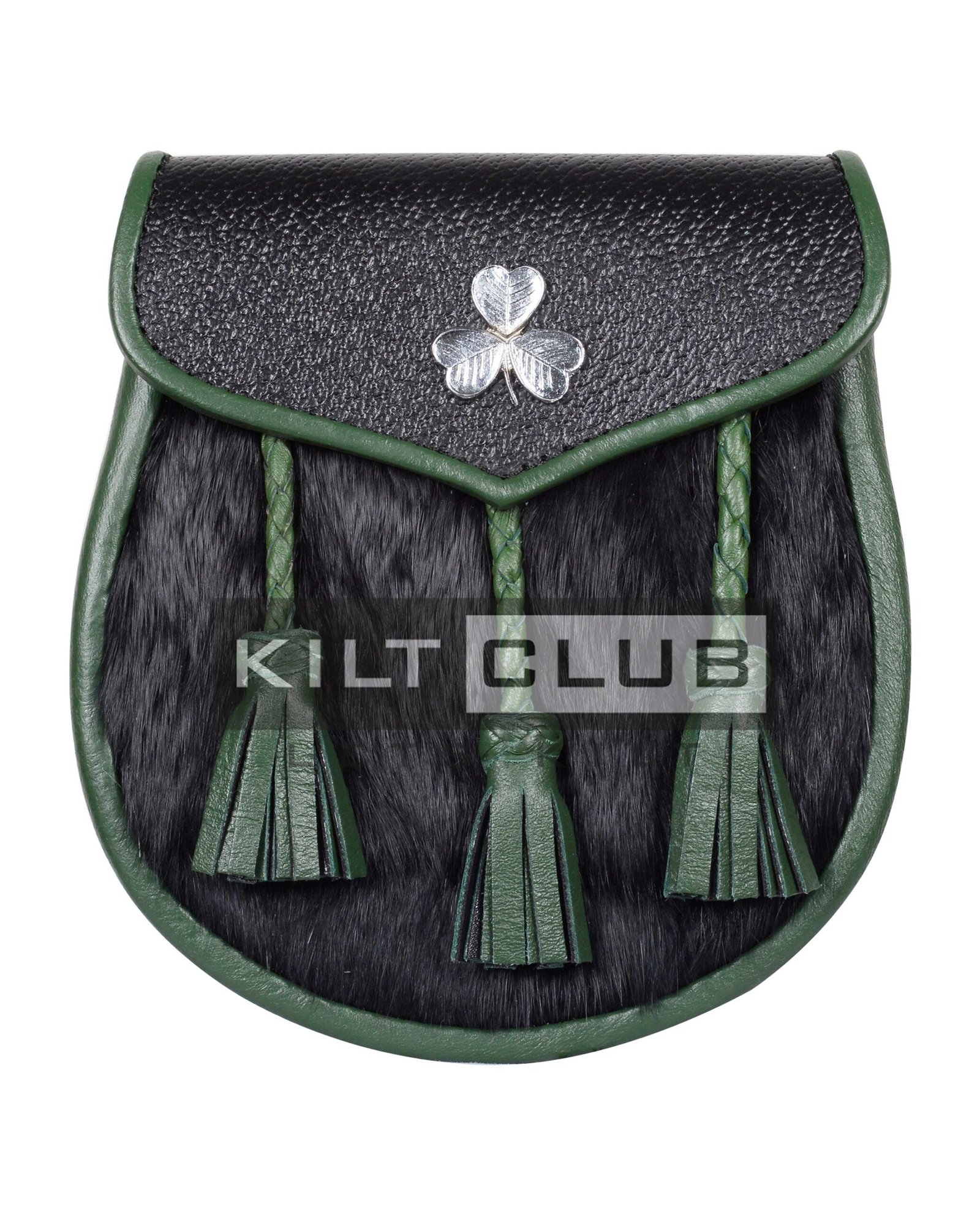 Shamrock Emblem Black Rabbit Fur Semi Dress Sporran