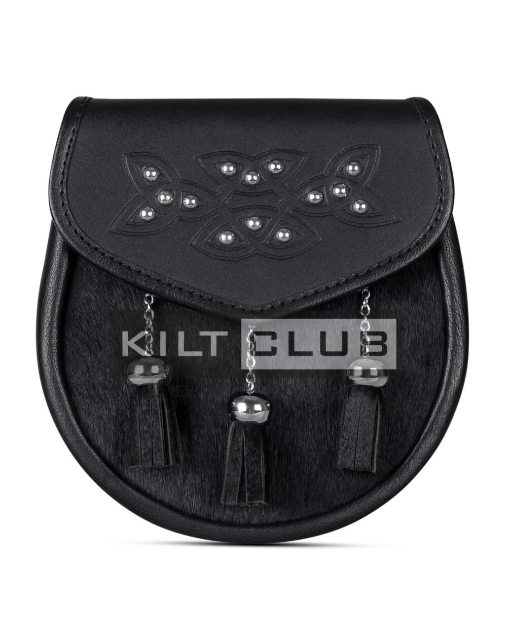 Celtic Knot Embossed Black Bovine Fur Semi Dress Sporran