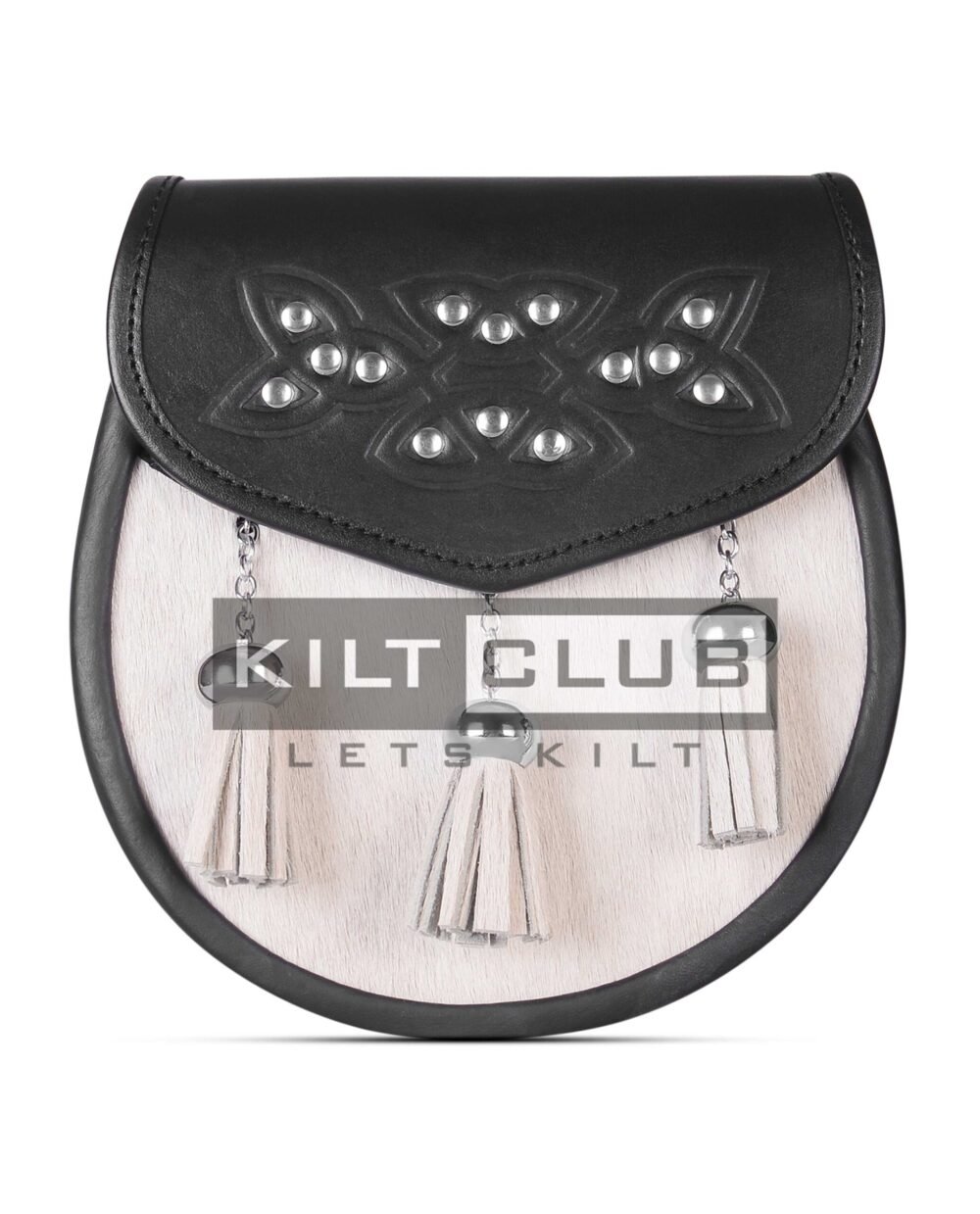 Celtic Knot Embossed White Bovine Fur Semi Dress Sporran