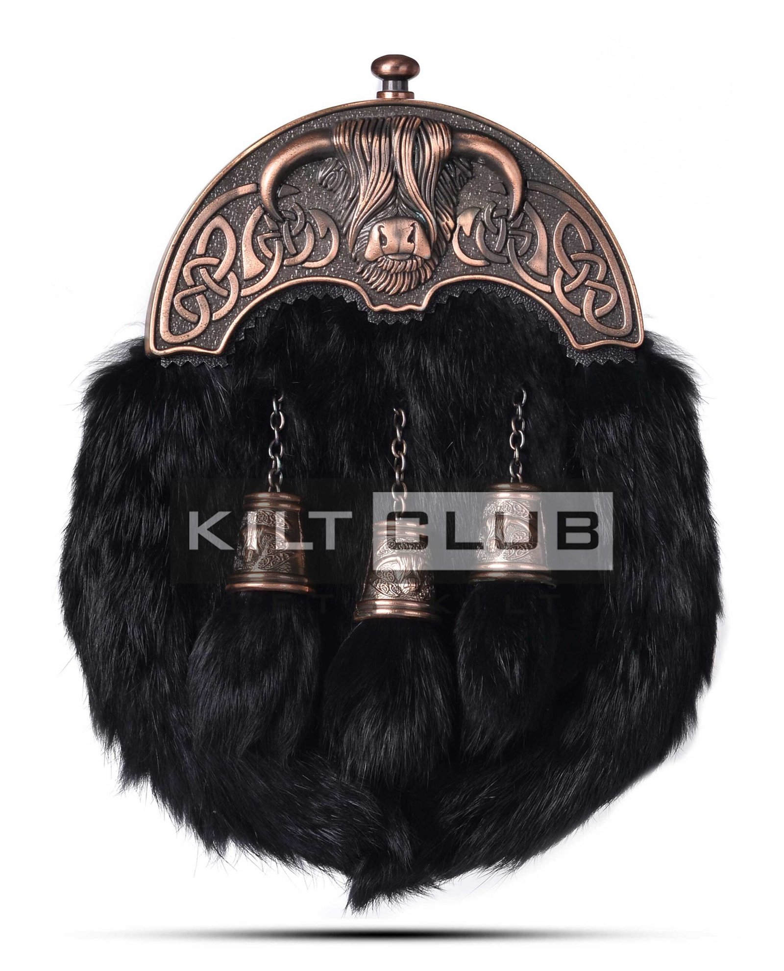 Bronze Highland Cow Black Rabbit Fur Sporran