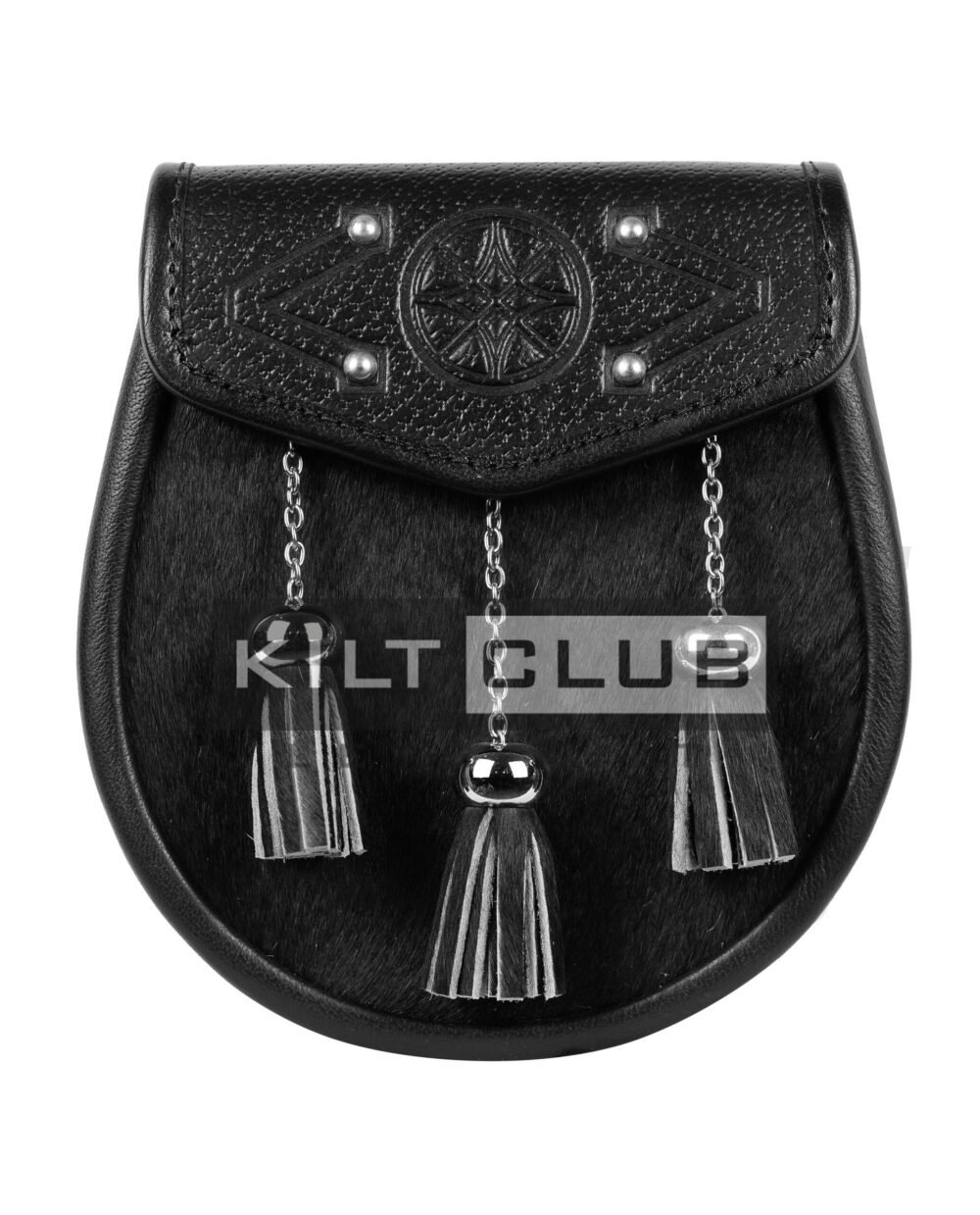 Embossed Black Leather Semi Dress Sporran