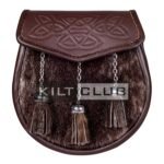 Embossed Brown Leather Seal Fur Semi Dress Sporran