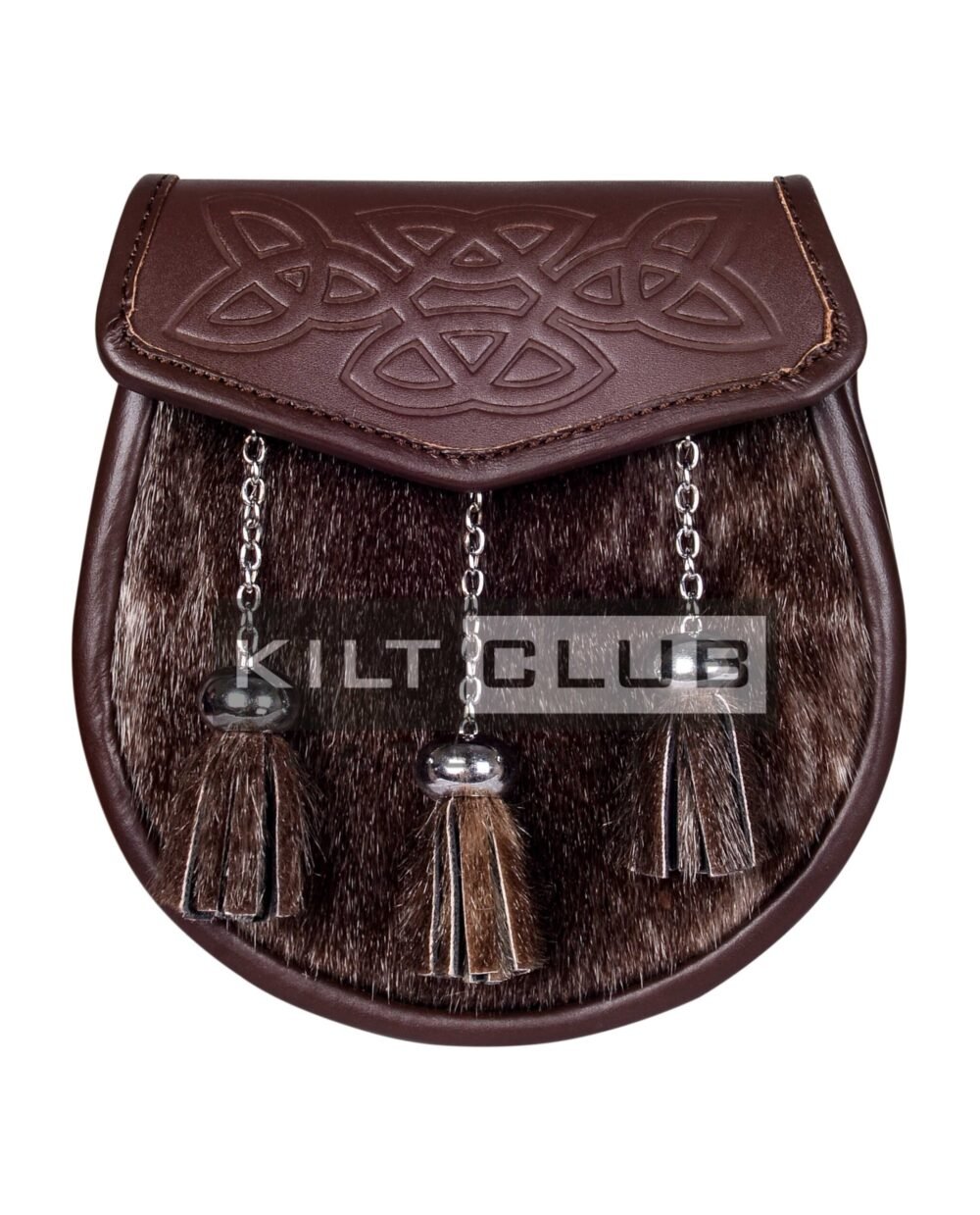 Embossed Brown Leather Seal Fur Semi Dress Sporran