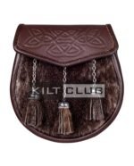 Embossed Brown Leather Seal Fur Semi Dress Sporran