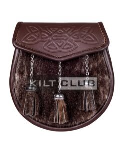 Embossed Brown Leather Seal Fur Semi Dress Sporran