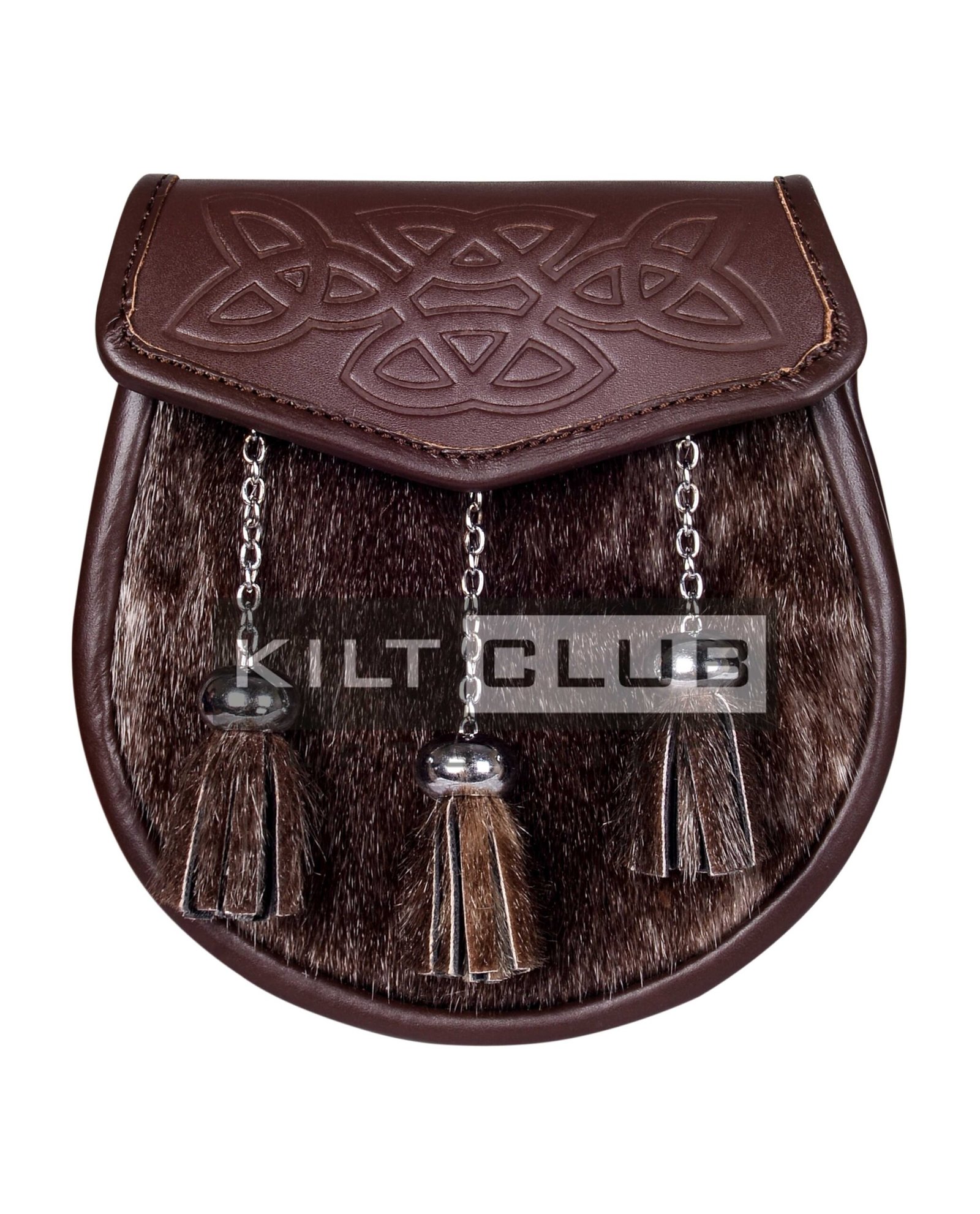 Embossed Brown Leather Seal Fur Semi Dress Sporran