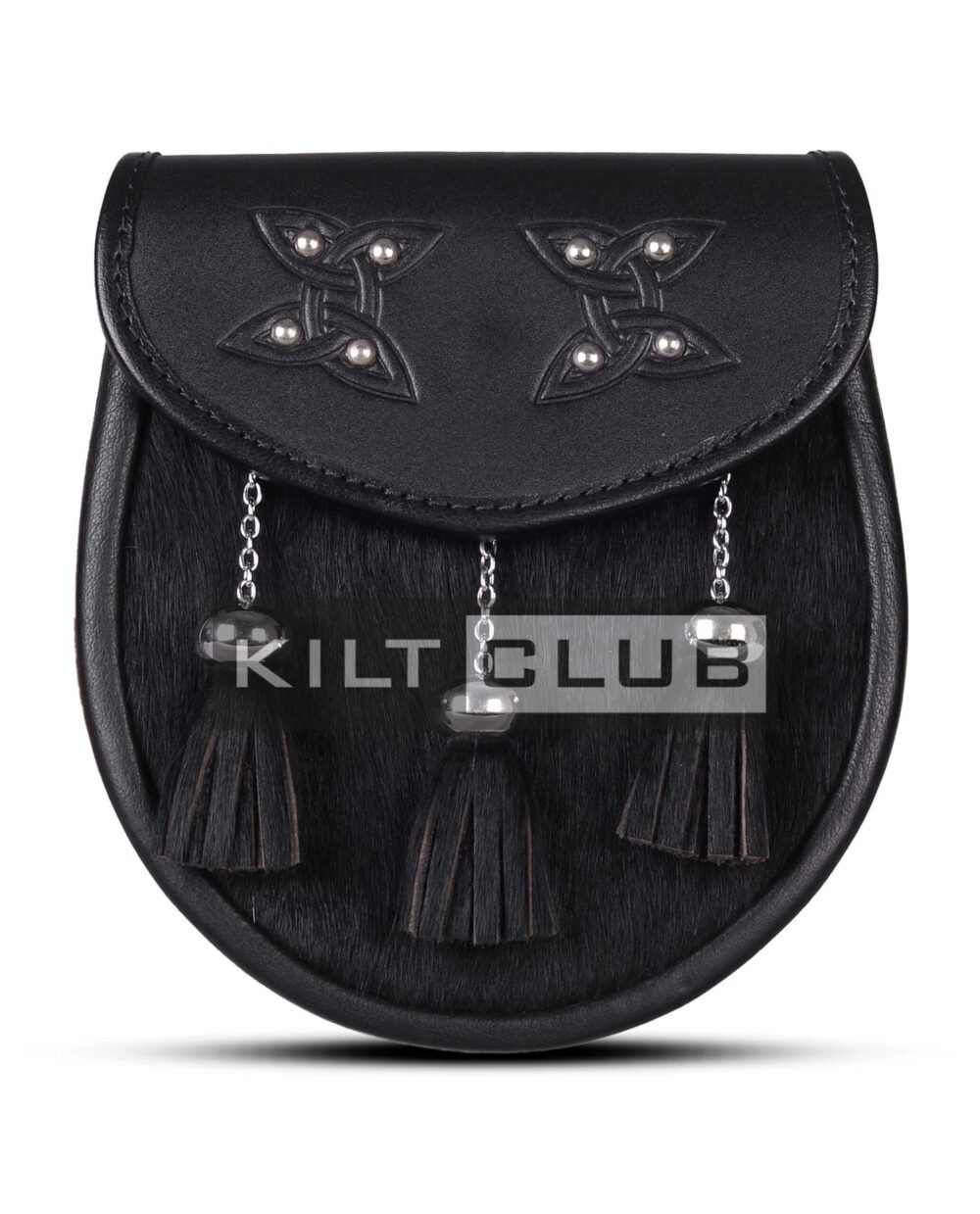 Celtic Knots Black leather Black Bovine Fur Semi Dress Sporran