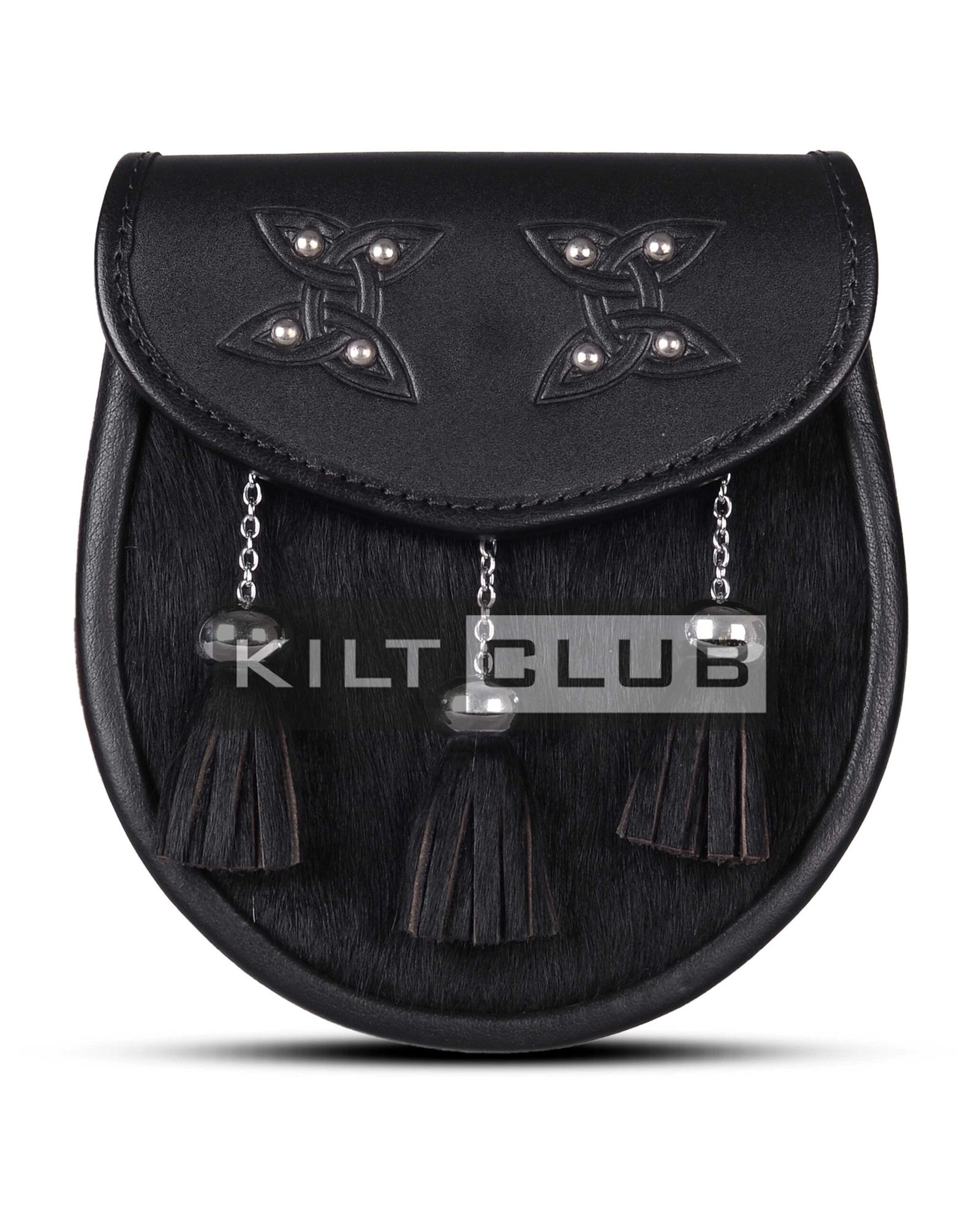 Celtic Knots Black leather Black Bovine Fur Semi Dress Sporran