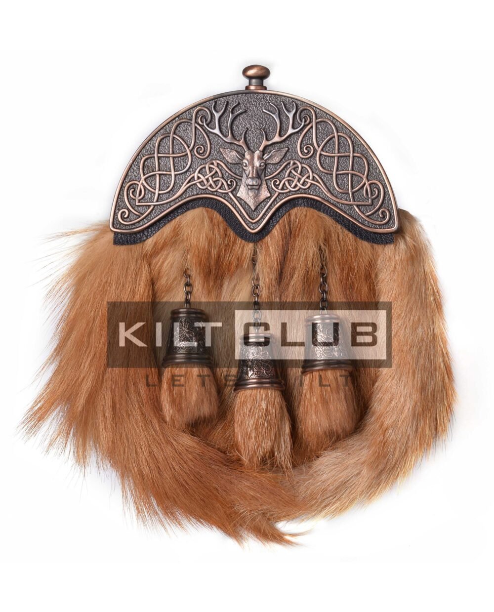Bronze Stag Head Red Fox Fur Sporran