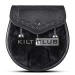Black Leather Black Rabbit Fur Semi Dress Sporran