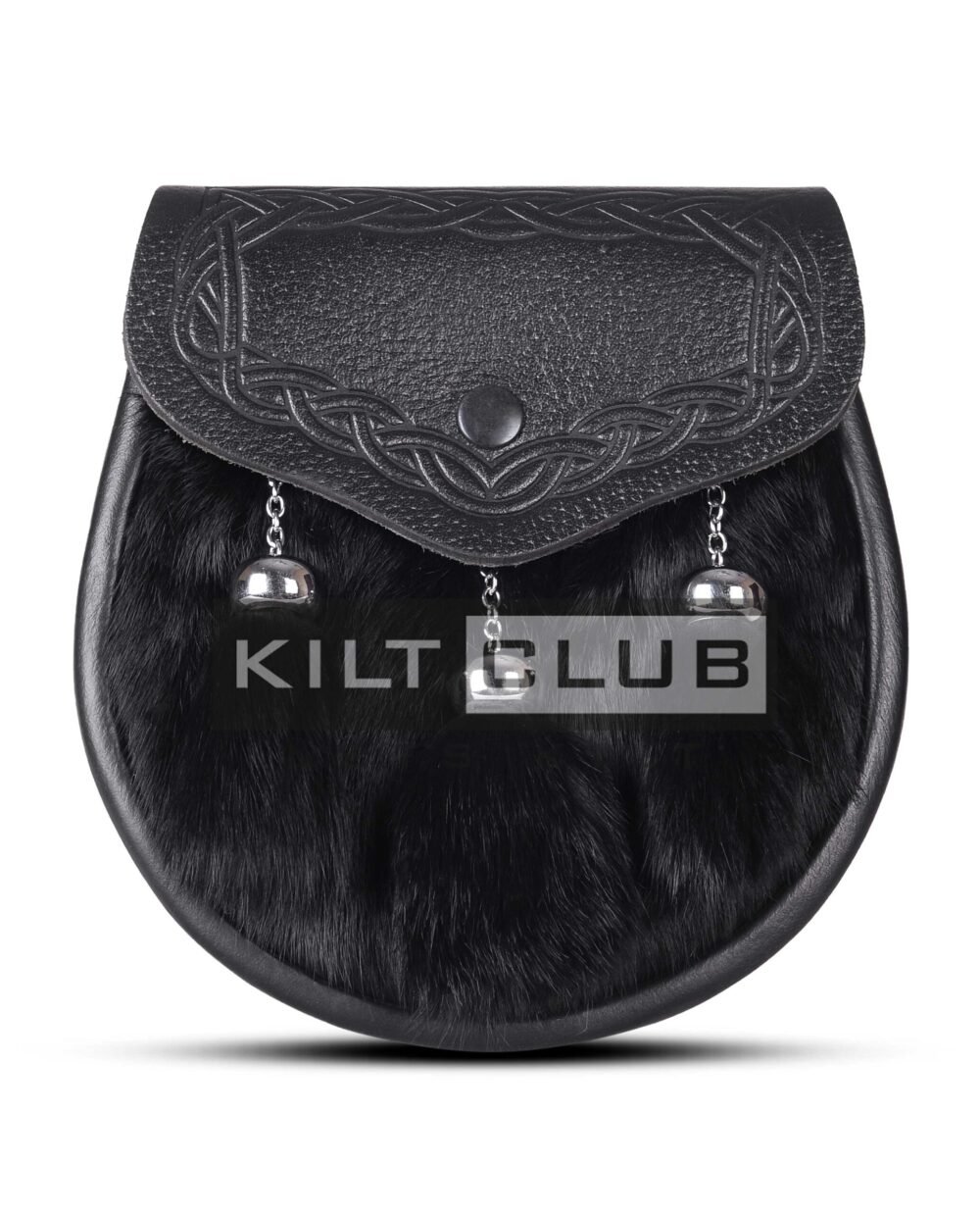 Black Leather Black Rabbit Fur Semi Dress Sporran