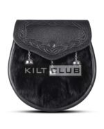 Black Leather Black Rabbit Fur Semi Dress Sporran
