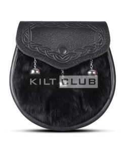 Black Leather Black Rabbit Fur Semi Dress Sporran