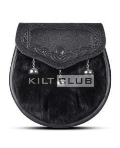 Black Leather Black Rabbit Fur Semi Dress Sporran