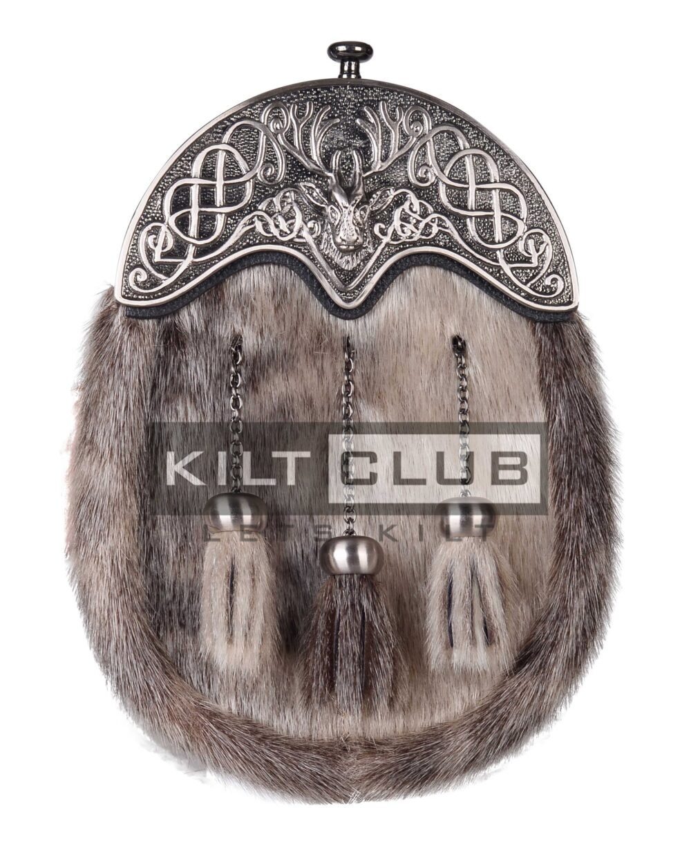 Nickle Brushed Stag Head Seal Fur Full Dress Sporran