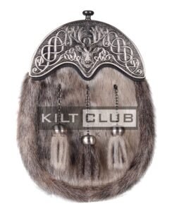 Nickle Brushed Stag Head Seal Fur Full Dress Sporran