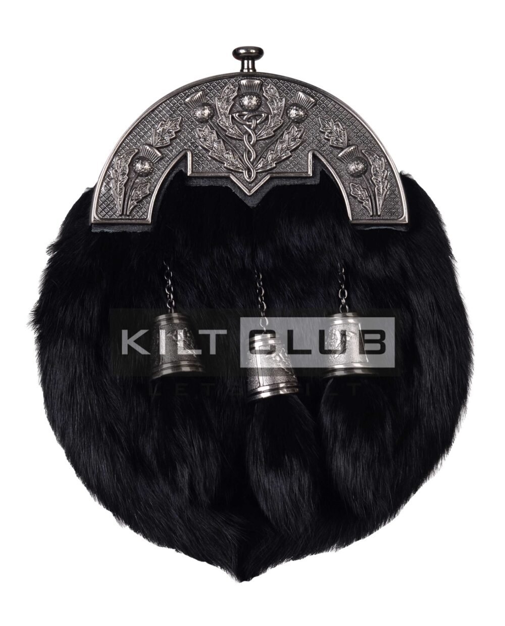 Nickle Brushed Thistle Black Rabbit Fur Full Dress Sporran