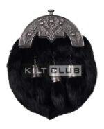 Nickle Brushed Thistle Black Rabbit Fur Full Dress Sporran