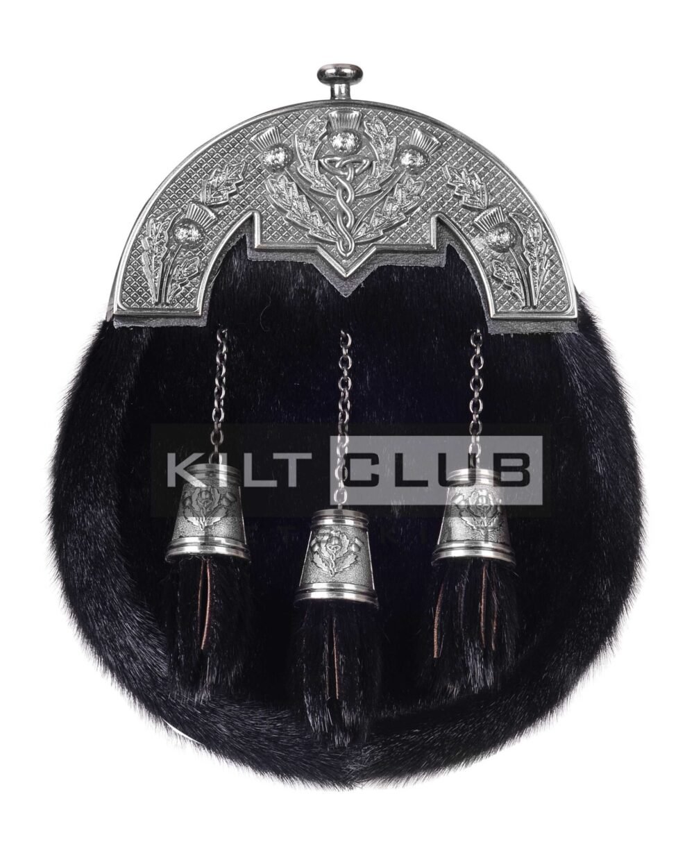 Nickle Brushed Thistle Black Seal Fur Full Dress Sporran