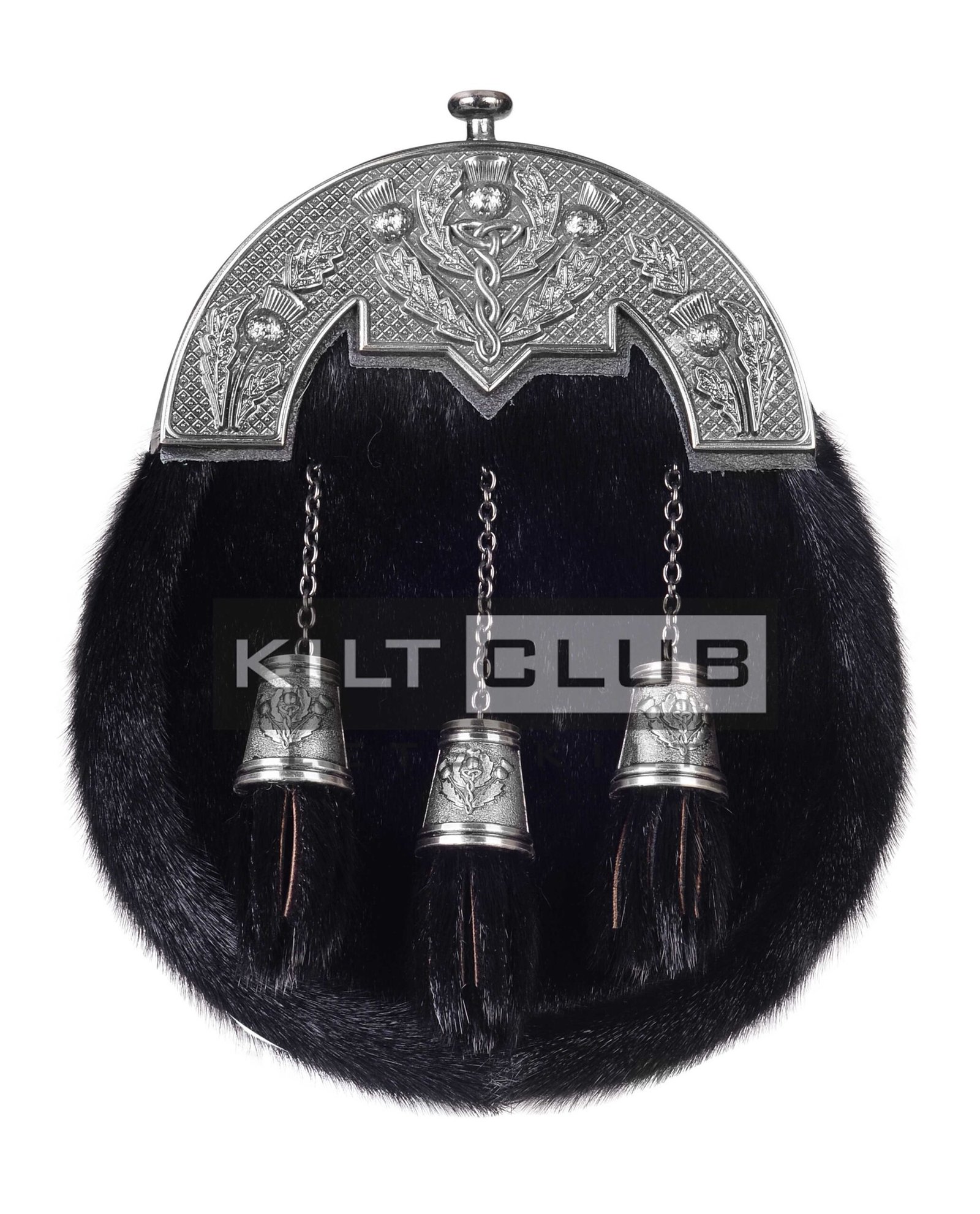 Nickle Brushed Thistle Black Seal Fur Full Dress Sporran