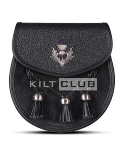 Black Leather Bovine Fur Cross Tassels Semi Dress Sporran