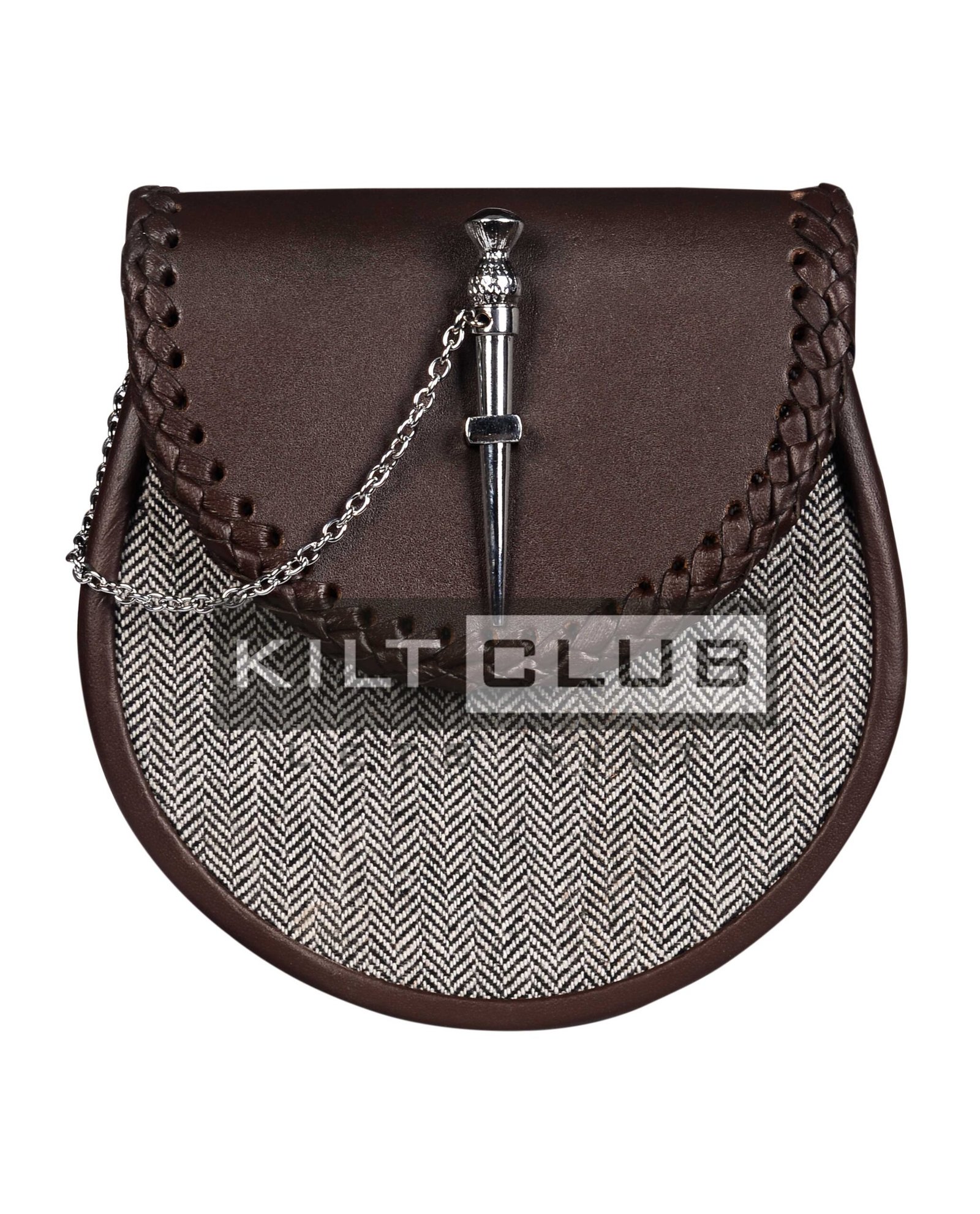 Brown Leather and Gray Tweed Sporran