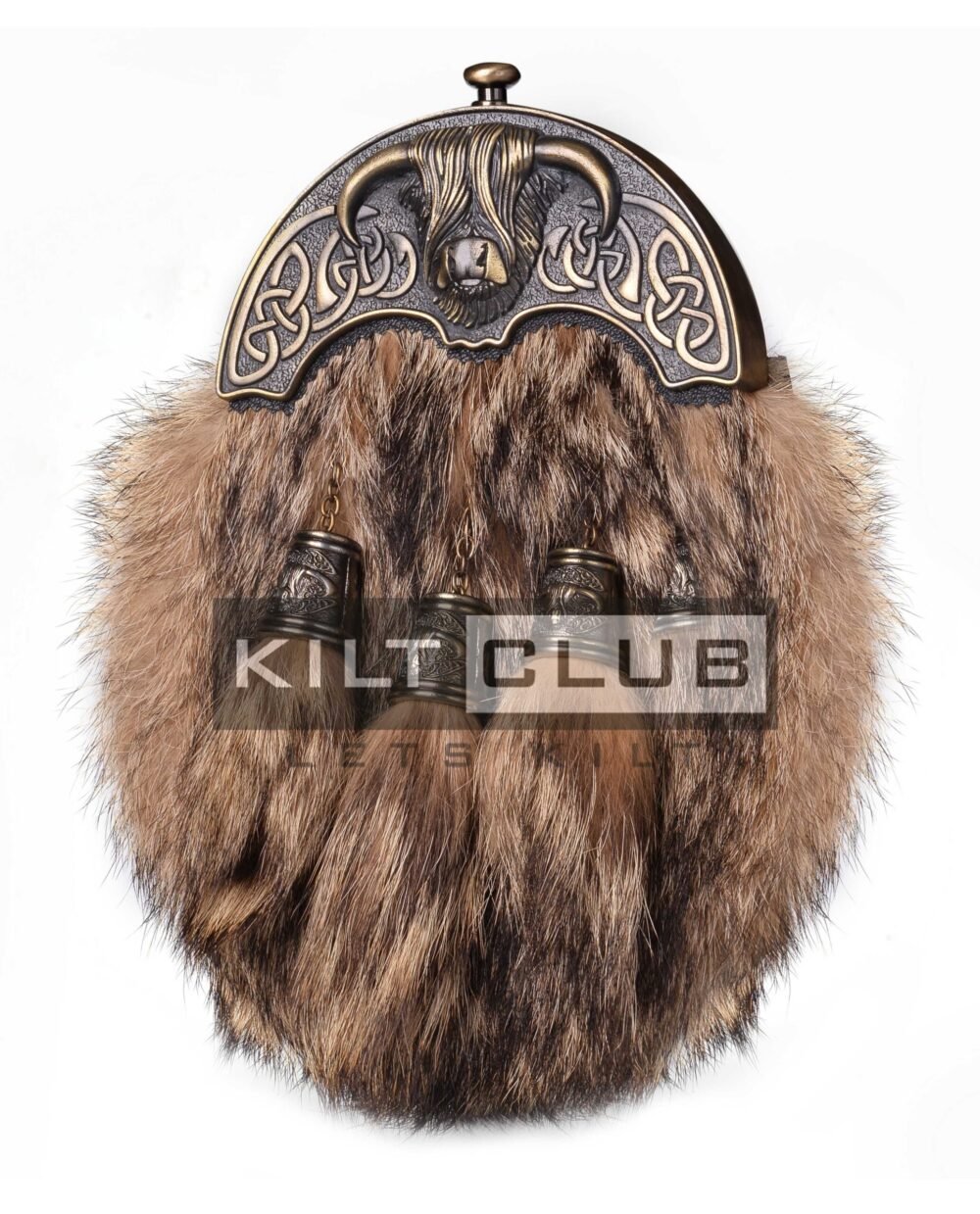 Brass Highland Cow Coyote Fur Sporran