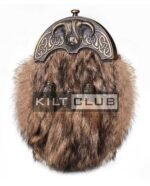 Brass Highland Cow Coyote Fur Sporran