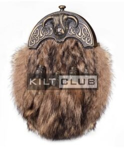 Brass Highland Cow Coyote Fur Sporran