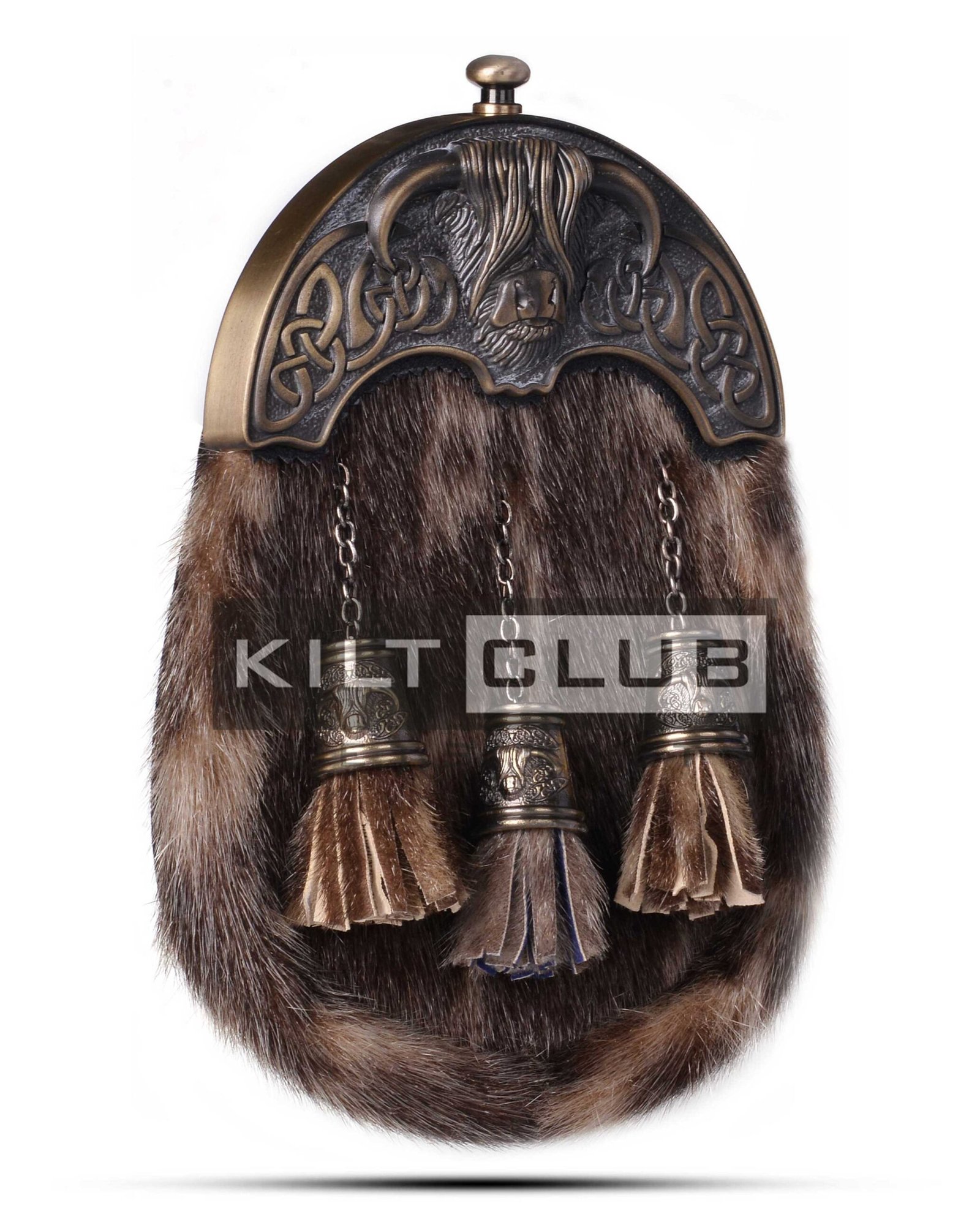 Brass Highland Cow Seal Fur Sporran - Image 3