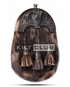 Alternative view of Brass Highland Cow Seal Fur Sporran