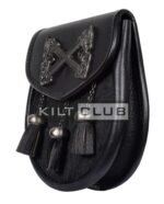 Cross Rampant Lion Emblem Black Leather Semi Dress Sporran - Image 2
