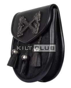 Alternative view of Cross Rampant Lion Emblem Black Leather Semi Dress Sporran