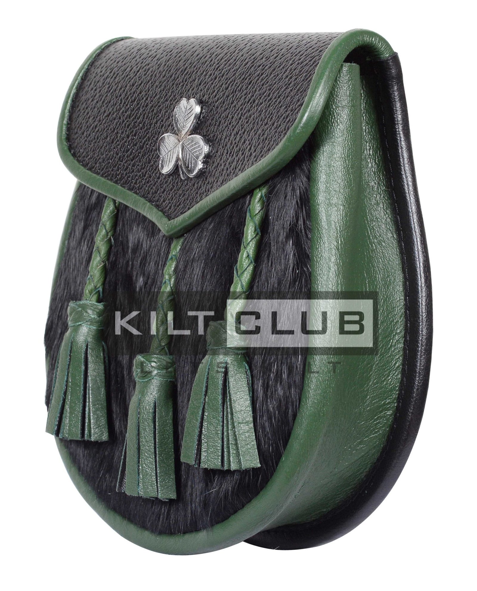 Shamrock Emblem Black Rabbit Fur Semi Dress Sporran - Image 3