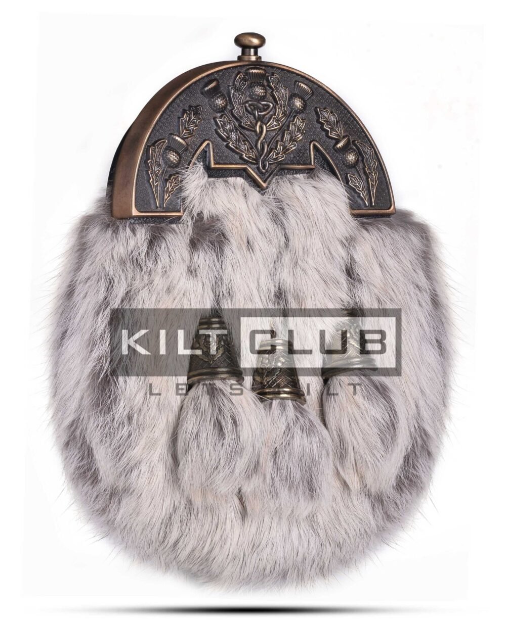 Brass Thistle Semi White Fur Sporran