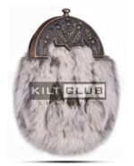 Brass Thistle Semi White Fur Sporran
