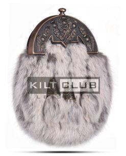 Brass Thistle Semi White Fur Sporran