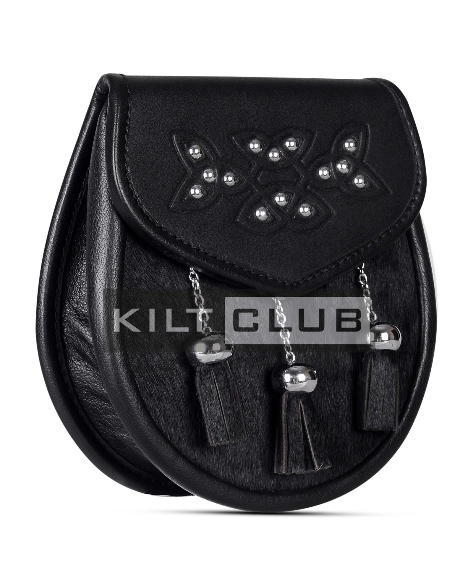 Celtic Knot Embossed Black Bovine Fur Semi Dress Sporran - Image 3