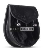 Black Leather Black Rabbit Fur Semi Dress Sporran - Image 3