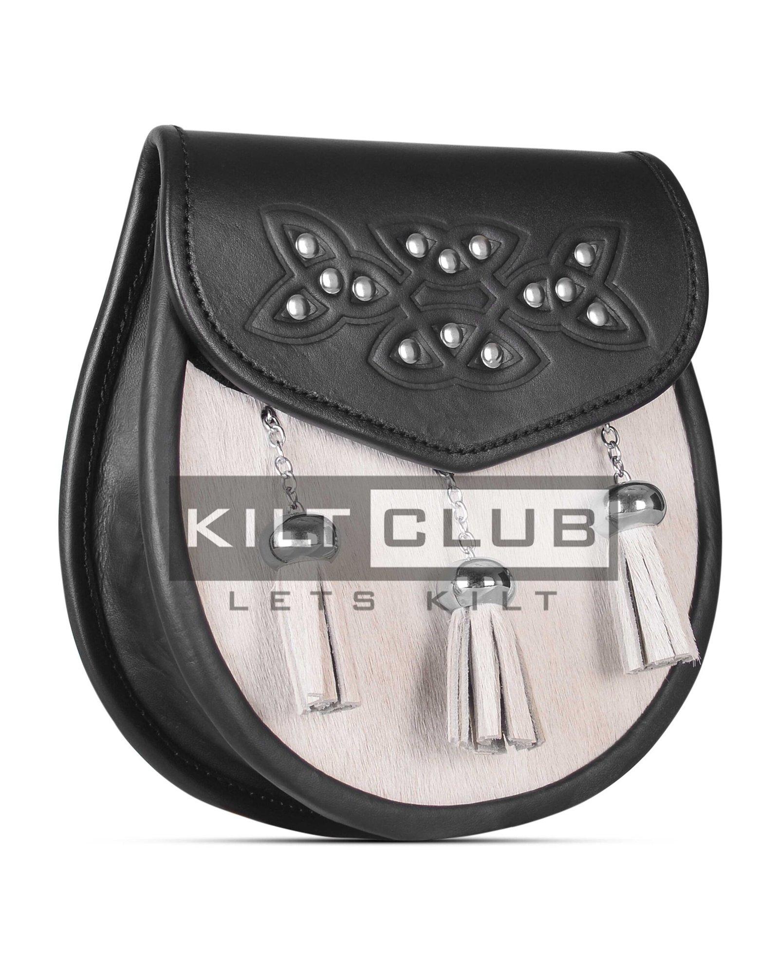 Celtic Knot Embossed White Bovine Fur Semi Dress Sporran - Image 3